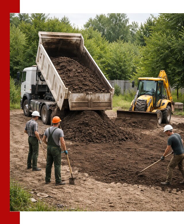 Доставка и укладка грунта для выравнивания участка в Рославле