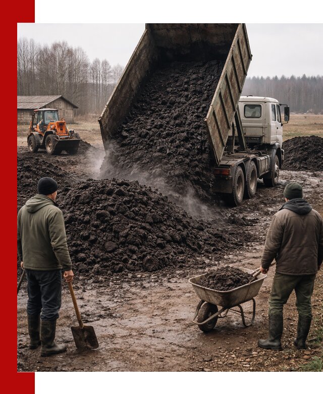 Доставка низинного торфа с разгрузкой и доставкой в Рославле