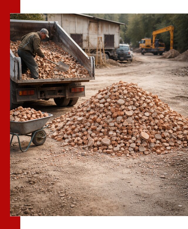 Доставка и подушка из боя кирпича с разгрузкой в Рославле