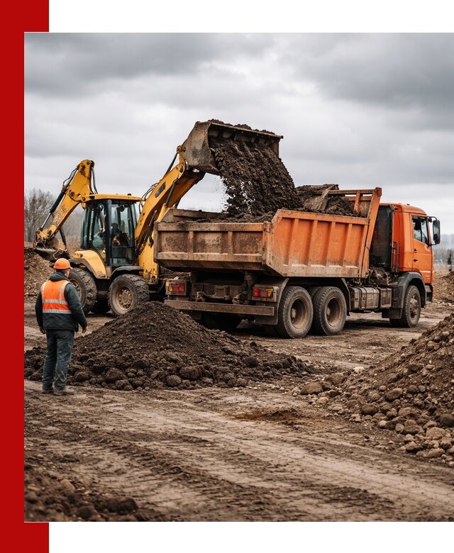 Вывоз грунта и строительного мусора в Рославле грузовыми самосвалами