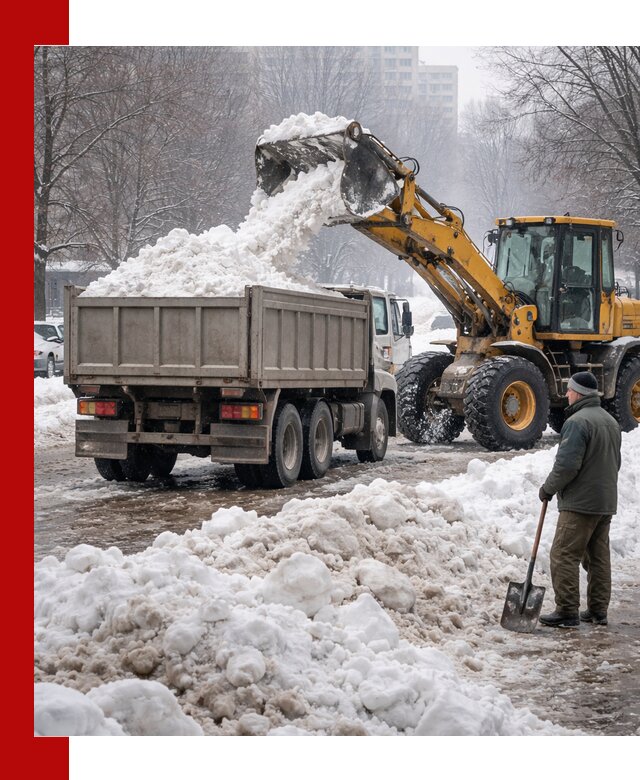 Вывоз снега грузовой техникой в Рославле оперативно и чисто