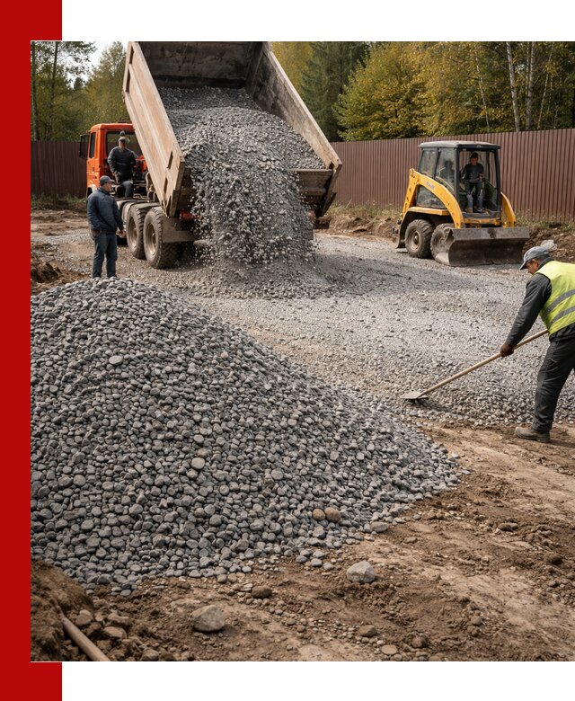 Отсыпка участка щебнем с доставкой и уплотнением в Рославле